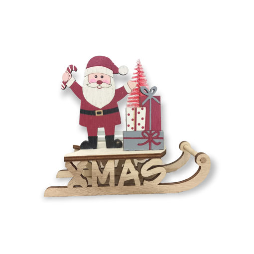 Picture of CHRISTMAS WOODEN DECO SANTA WITH SLEDGE